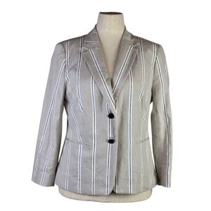 Banana Republic Linen Blazer Beige Stripe Size 12 Office Workwear Casual